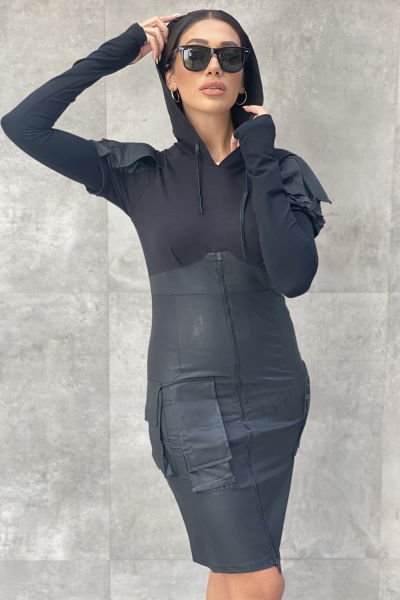 Tasarım Mumlama Kapüşonlu Uzun Kollu Elbise