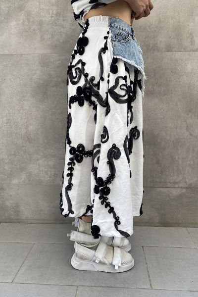 Oversize Tasarım Tül Motifli Etek