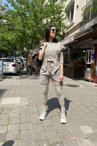 Tasarım Astarlı Kapüşonlu Oversize Takım