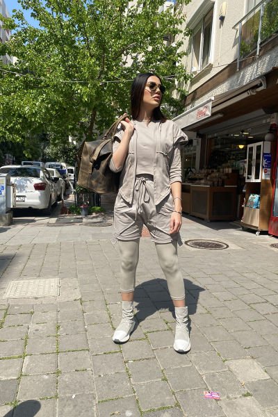 Tasarım Astarlı Kapüşonlu Oversize Takım