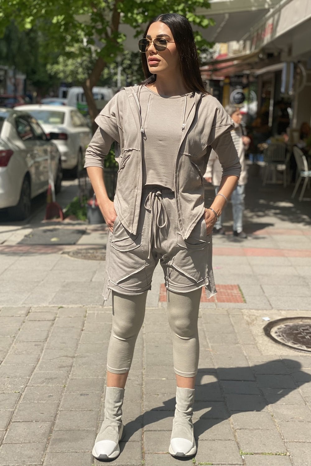 Tasarım Astarlı Kapüşonlu Oversize Takım