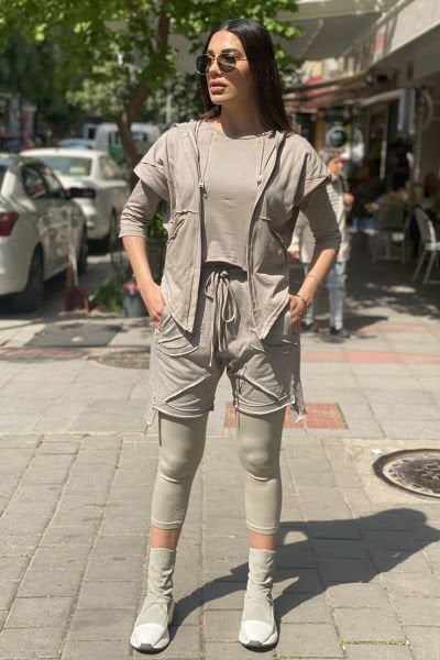 Tasarım Astarlı Kapüşonlu Oversize Takım