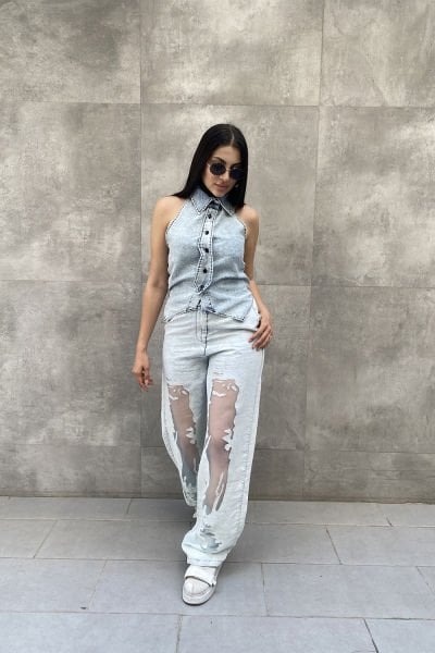 Tül Transparan Oversize Tasarım Pantolon