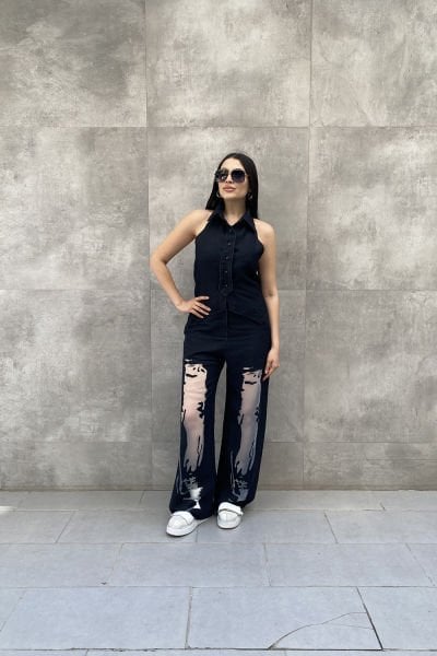 Tül Transparan Oversize Tasarım Pantolon