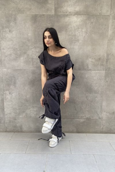 Büzgülü Tasarım Oversize Kargo Pantolon