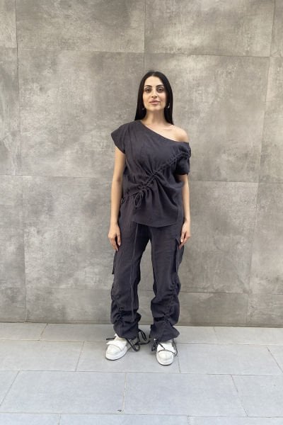 Büzgülü Tasarım Oversize Kargo Pantolon