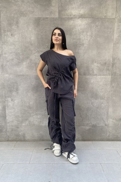 Büzgülü Tasarım Oversize Kargo Pantolon