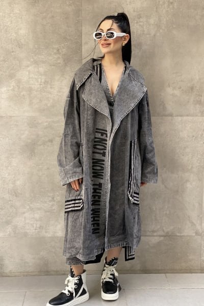 Taşlama Kumaş Tasarım Oversize Trençkot