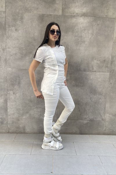Çift Omuzlu Nevürlü Asimetrik Bluz