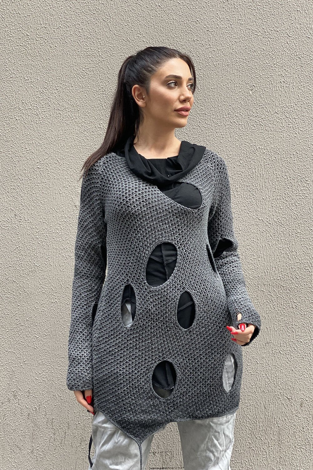 Unisex Kesik Tasarım Oversize Bluz&Tunik