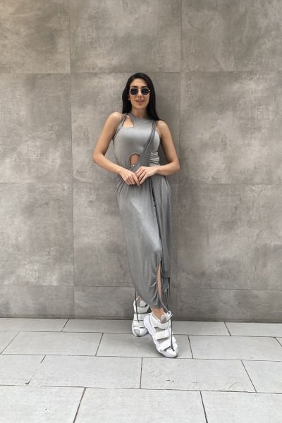 Üç Parça Tasarım Asimetrik Elbise