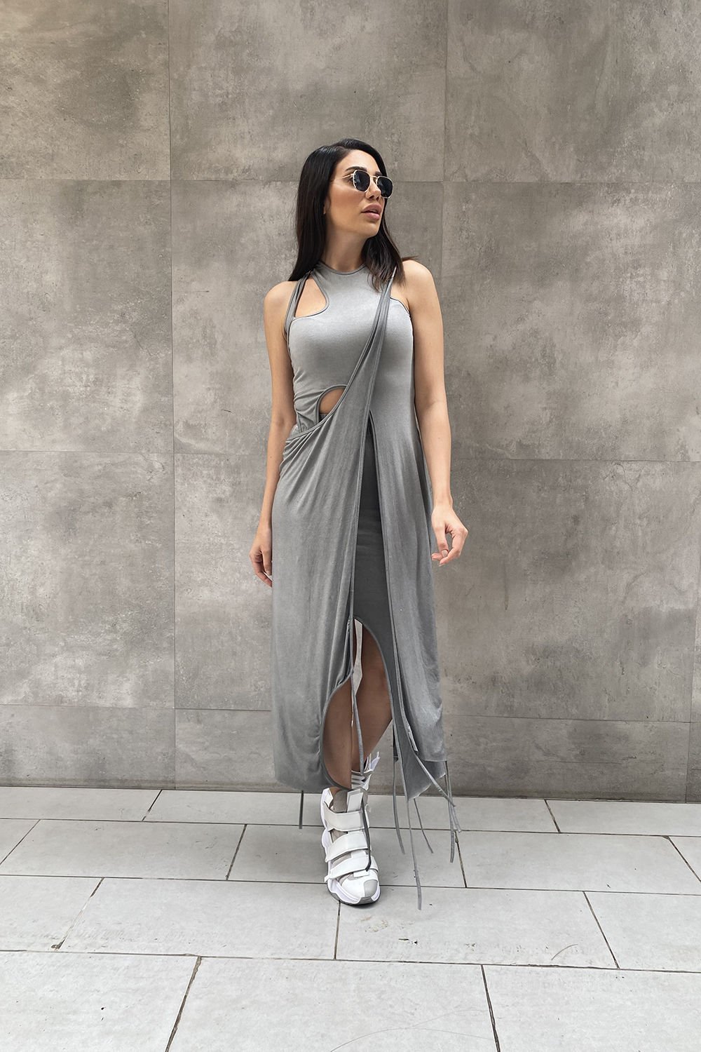 Üç Parça Tasarım Asimetrik Elbise