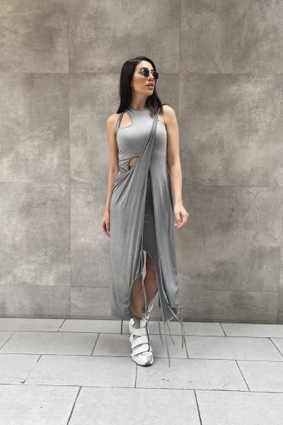 Üç Parça Tasarım Asimetrik Elbise