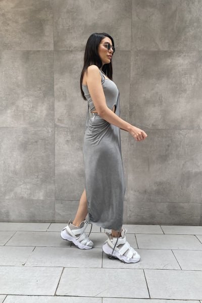 Üç Parça Tasarım Asimetrik Elbise