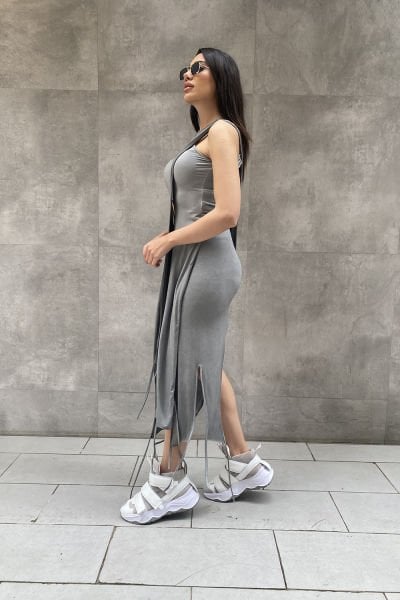 Üç Parça Tasarım Asimetrik Elbise