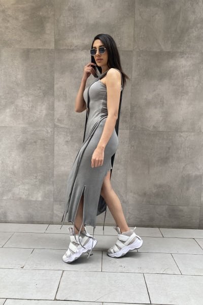 Üç Parça Tasarım Asimetrik Elbise