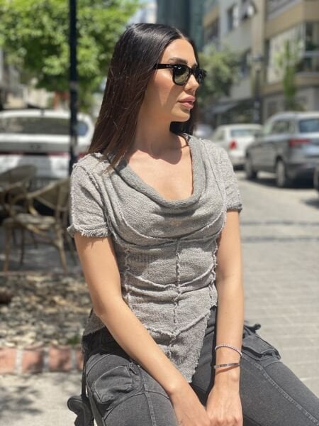 Tasarım Kumaş Şal Yaka Bluz