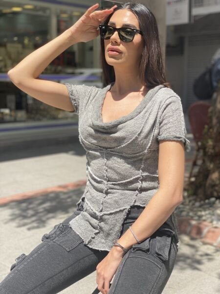 Tasarım Kumaş Şal Yaka Bluz