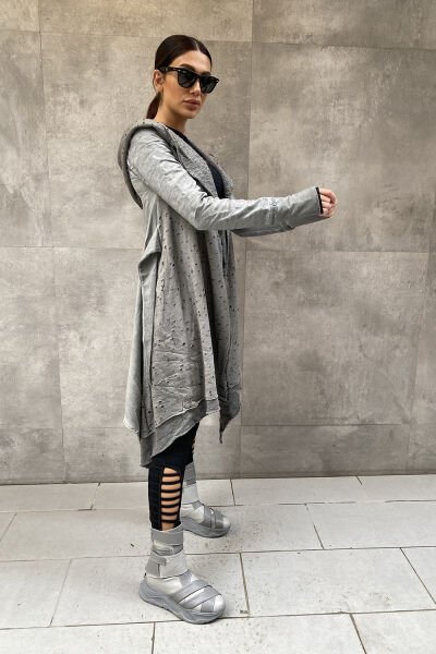 Delikli Tasarım Bel Kemerli Hırka