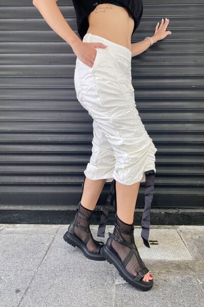 Kısa Paça Lastikli Tasarım Şalvar 40 - beyaz