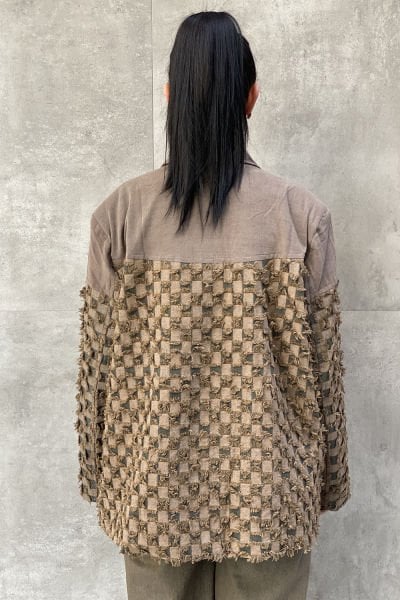 Damalı Tasarım Çift Kumaş Oversize Blazer Ceket