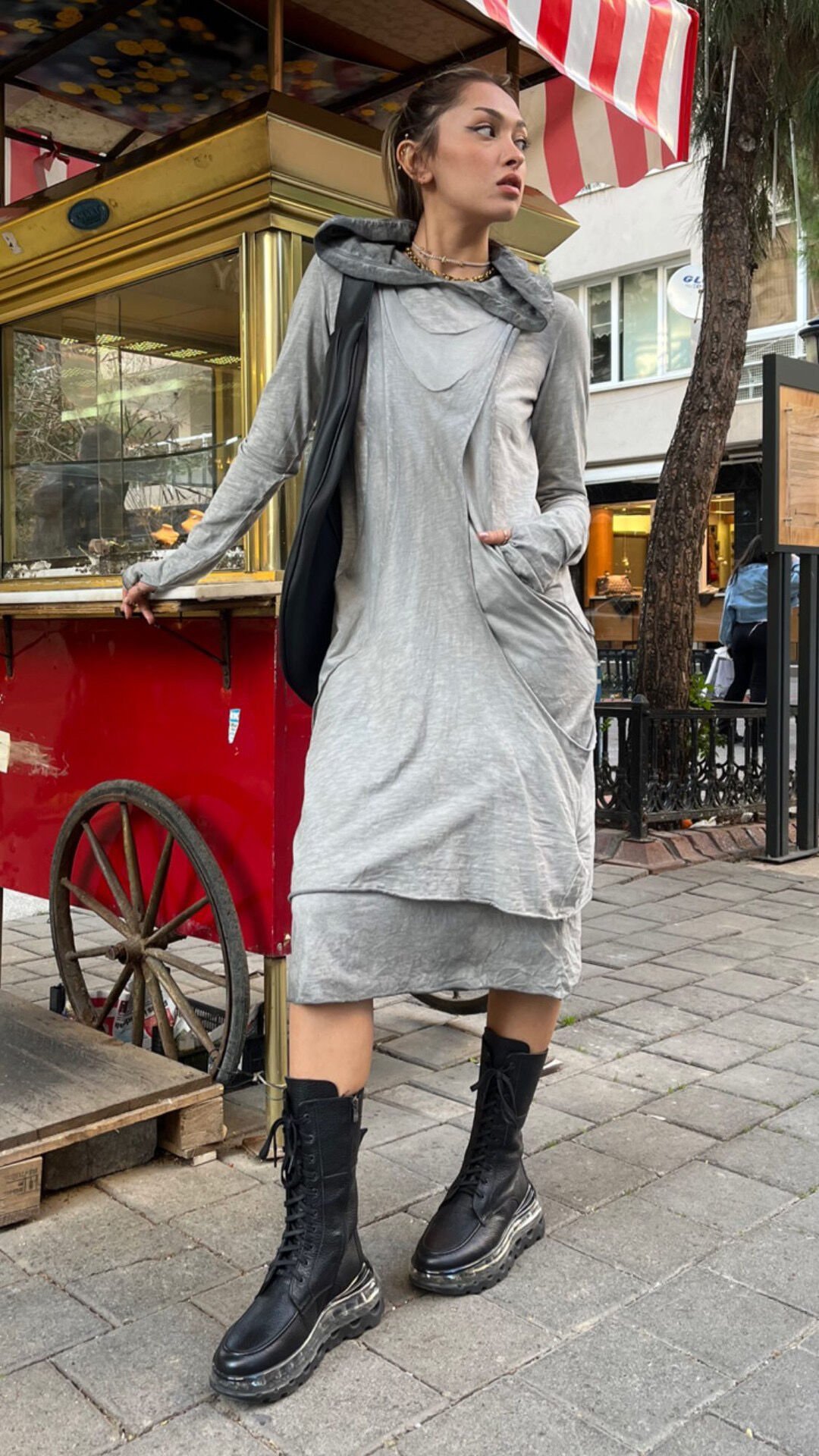 Tasarım Oversiz Taşlama Çift Kat Elbise