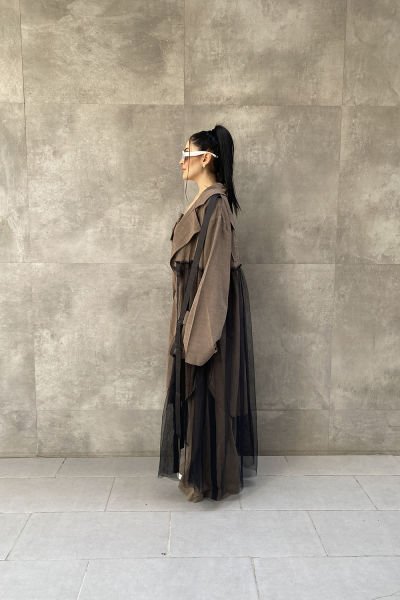 Tüllü Tasarım Oversize Trençkot