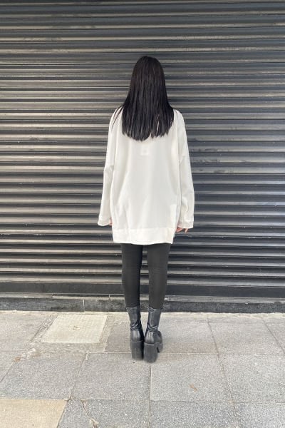Delikli Kumaş Tasarım Oversize Ceket&Bluz