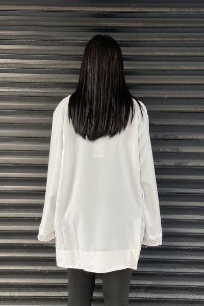 Delikli Kumaş Tasarım Oversize Ceket&Bluz