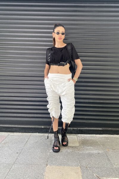 Kısa Paça Lastikli Tasarım Şalvar