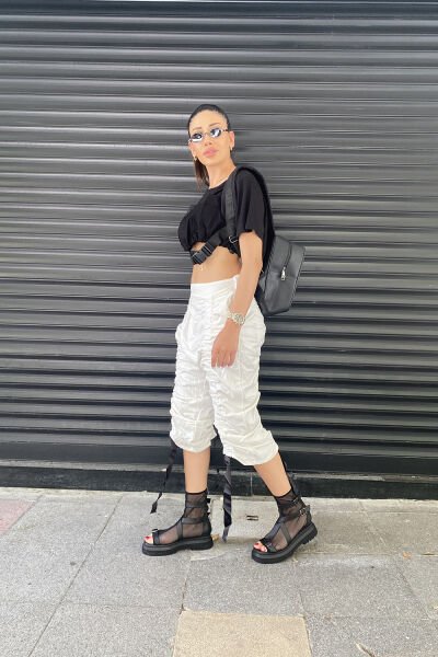 Kısa Paça Lastikli Tasarım Şalvar