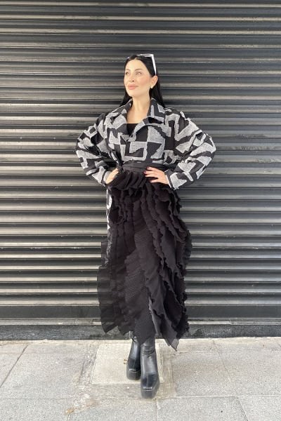 Fırfırlı Tasarım Oversize Çift Renk Trençkot