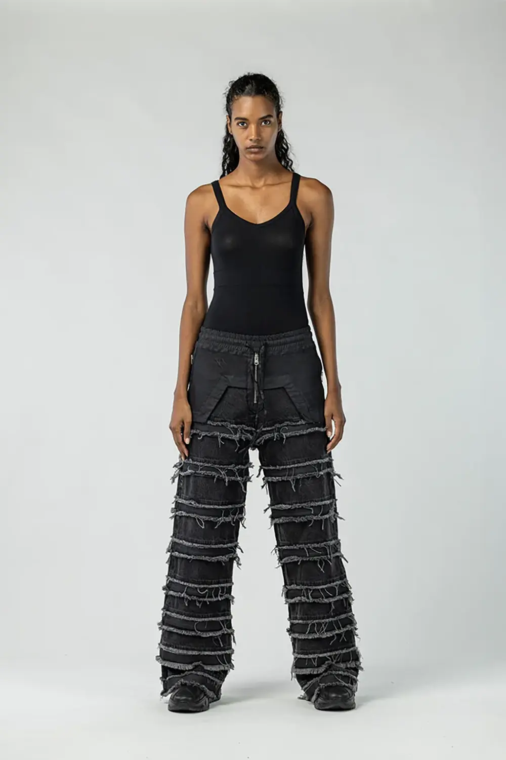 Tasarım Oversize Patchwork Denim Pantolon XL - taş siyah