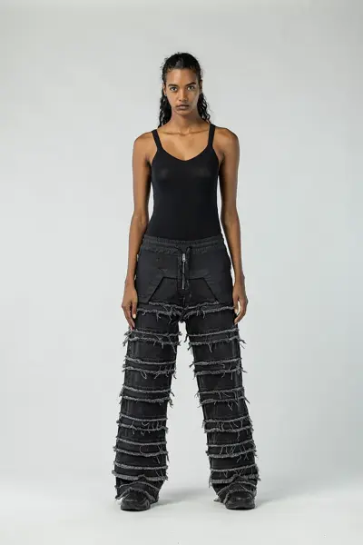 Tasarım Oversize Patchwork Denim Pantolon XL - taş siyah