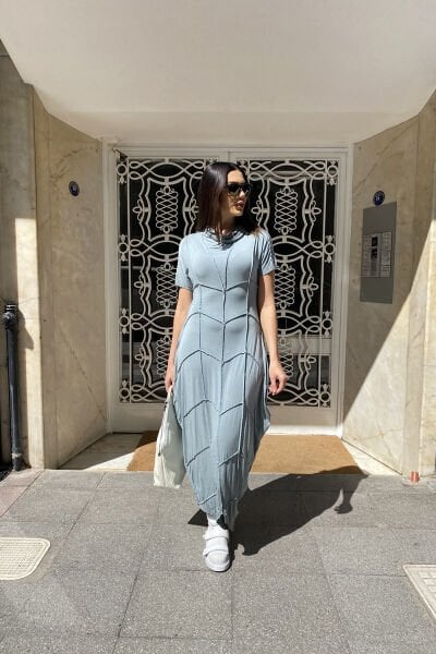 Tasarım Oversize Şal Yaka Nevürlü Elbise