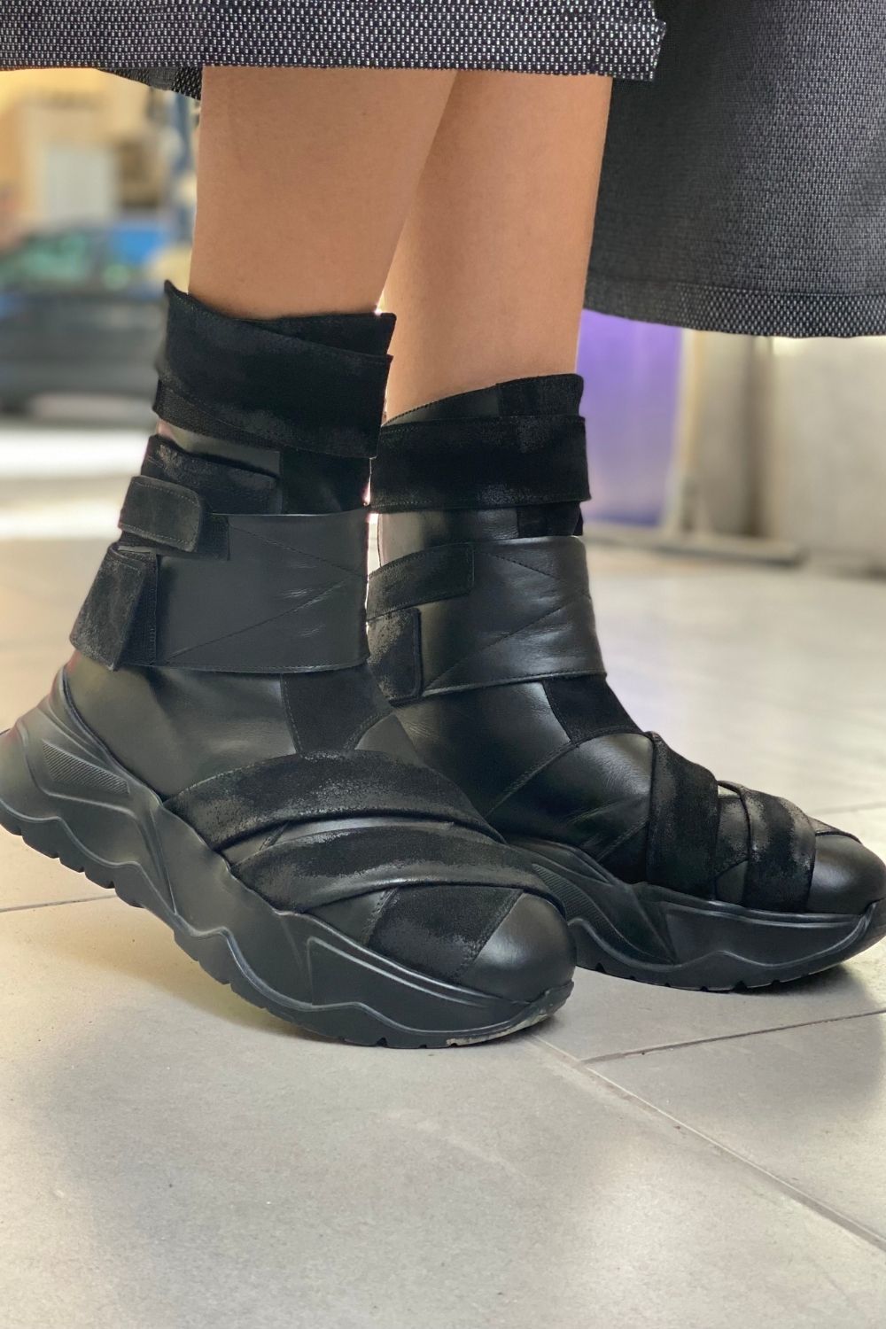 Çift Kemerli Spor Deri Bot 37 - siyah