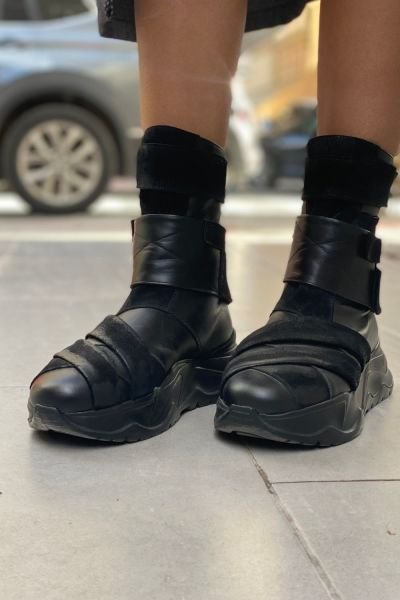 Çift Kemerli Spor Deri Bot 37 - siyah