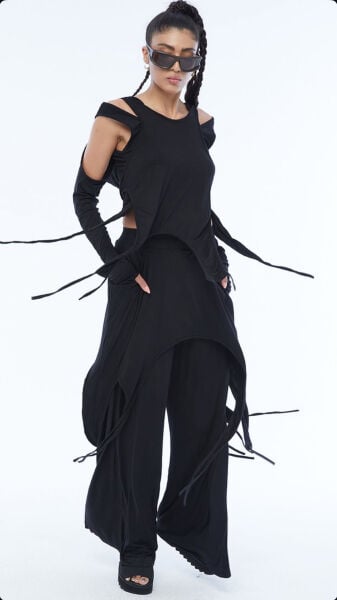 Tasarım Oversize Kol Detaylı 3 Parça Bluz Pantolon Takımı