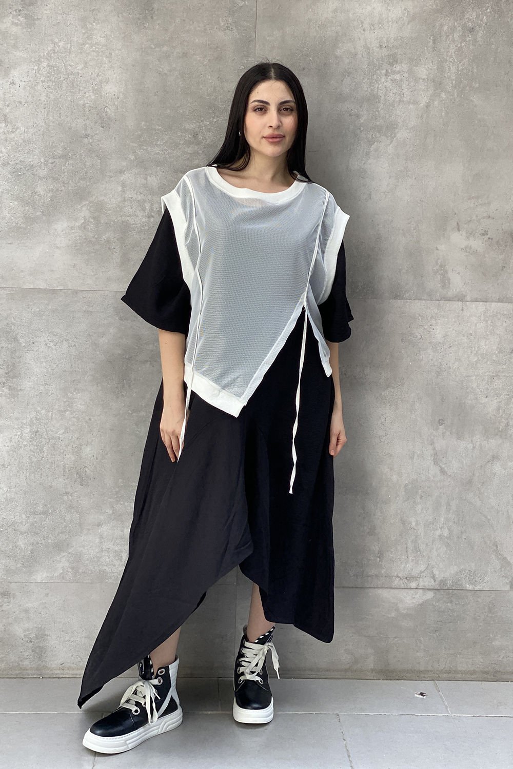 File Sweat Detaylı Tasarım Oversize Elbise