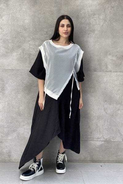 File Sweat Detaylı Tasarım Oversize Elbise