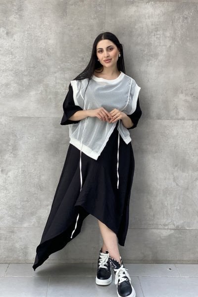 File Sweat Detaylı Tasarım Oversize Elbise