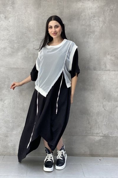 File Sweat Detaylı Tasarım Oversize Elbise