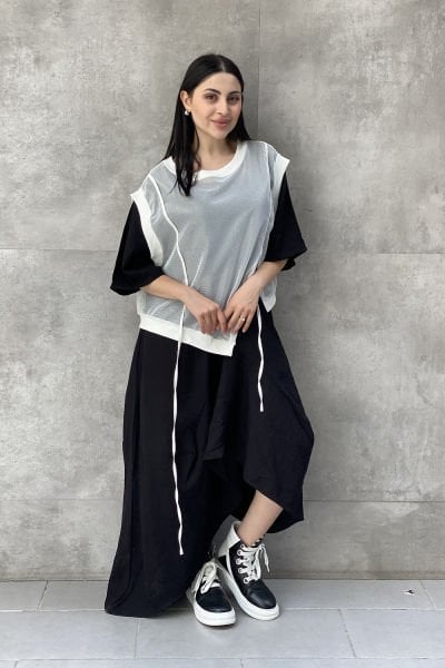 File Sweat Detaylı Tasarım Oversize Elbise