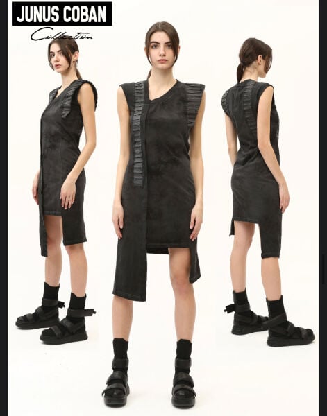 Tasarım Garnili Oversize Asimetrik Elbise