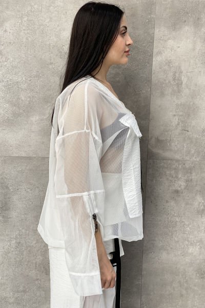 File Tasarımlı Oversize Kemerli Bluz