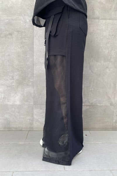 File Yırtmaç Tasarımlı Oversize Kemerli Pantolon