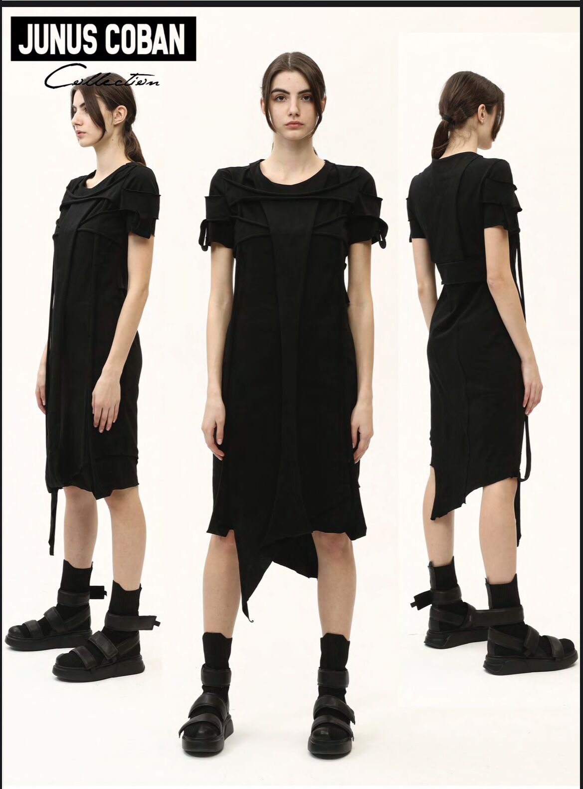 23Y 06 010 Taşlama Garnili Oversize Elbise XL - siyah