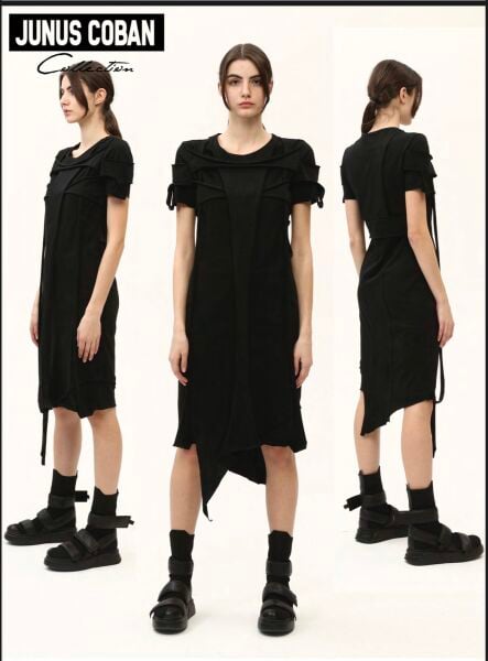 23Y 06 010 Taşlama Garnili Oversize Elbise XL - siyah