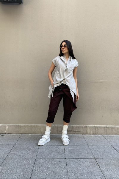 Çift Fermuarlı Tasarım Oversize Asimetrik Yelek