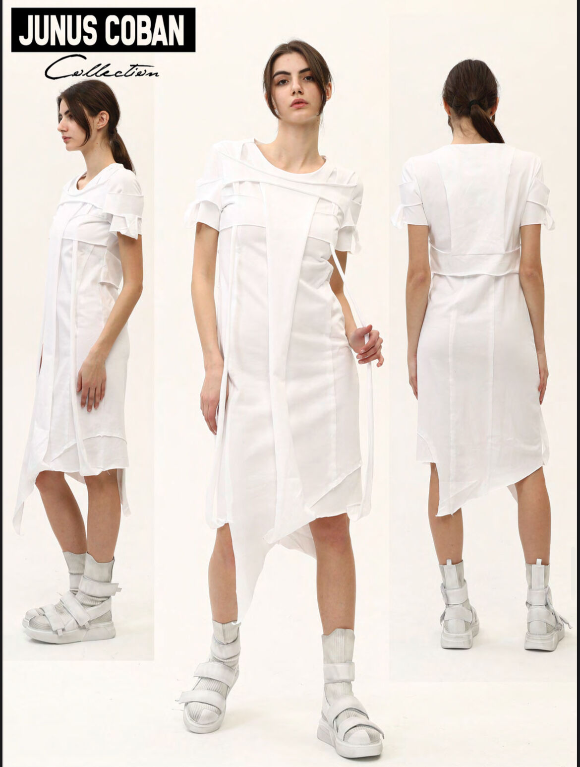 23Y 06 010 Taşlama Garnili Oversize Elbise M - beyaz